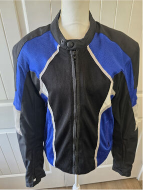 Frank Thomas Motorcycle Jacket Mens Size M Mesh CE Armor Riding Blue Black Zips